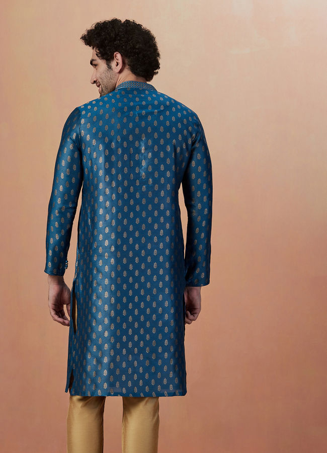 Blue kurta golden discount pajama